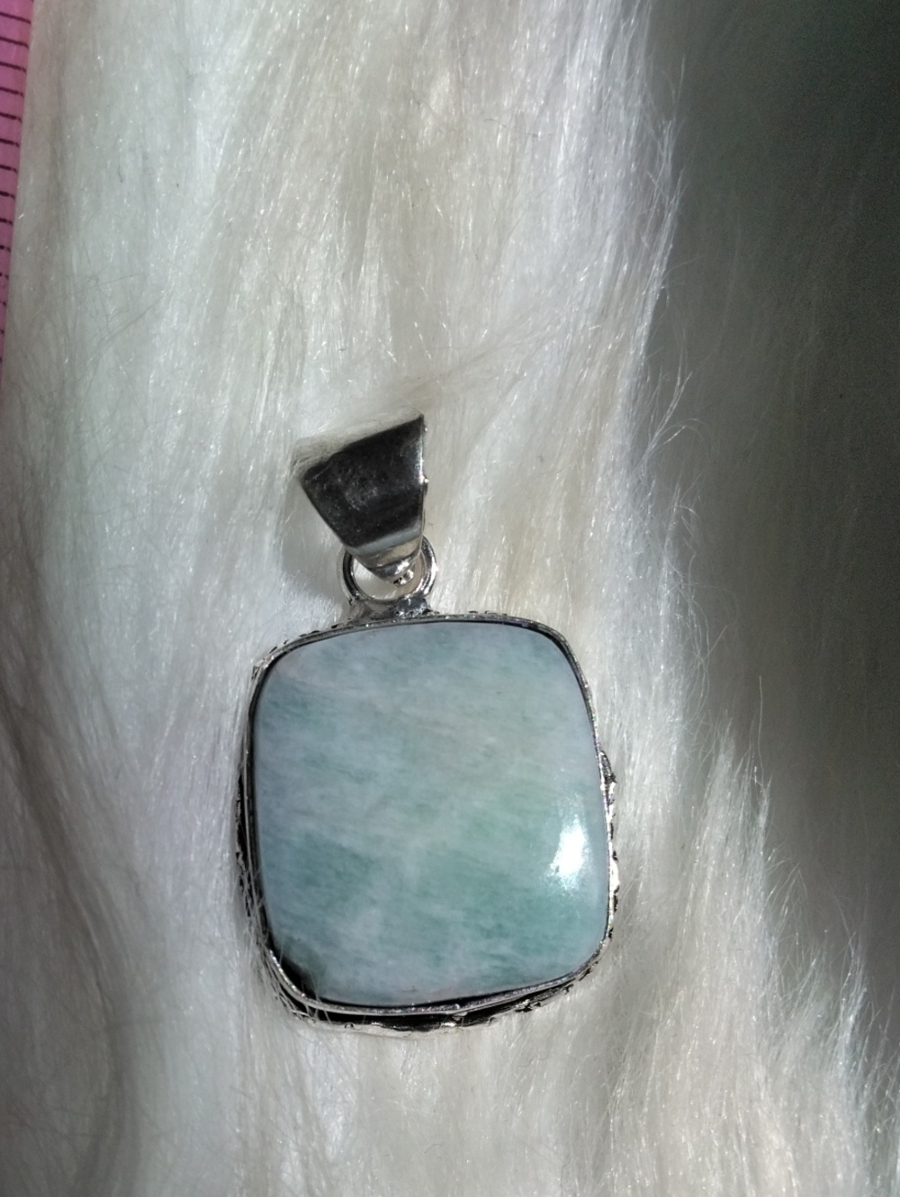 Gorgeous Amazonite Square Silver Plated Gemstone Necklace Pendant